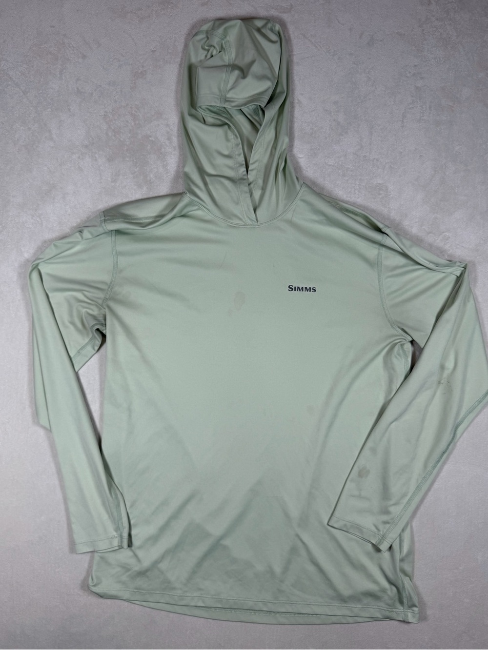 Simms Pale Mint Size Large Performance Long-Sleeve Sweater Fish Logo on Back